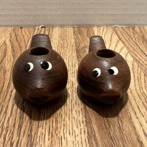 Pair Teak Wood Fish Candle Holders Mid Century Danish Modern Denmark Decor